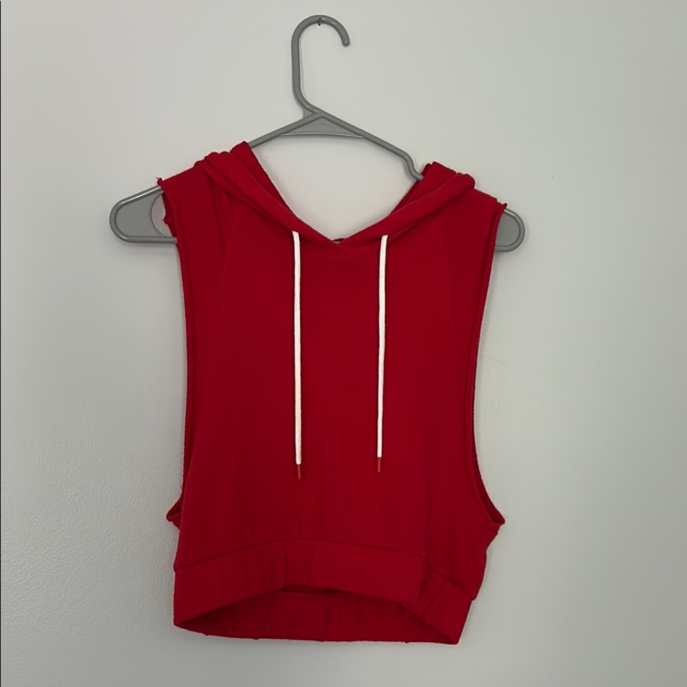 Garage Red Crop Sweatshirt with Cut-Out Design